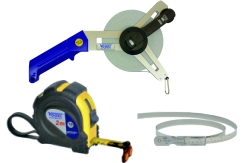 Wood Folding Rules EC-Class III with 10 Links, adhesive, polyamid coated steel measuring tapes up to 6 m length, pockes measuring tapes, also known as roll tape measures in following sizes: 2m, 3m, 5m, 8m and 10 m, standout. Electr. digital roll tape measures 1,5 m