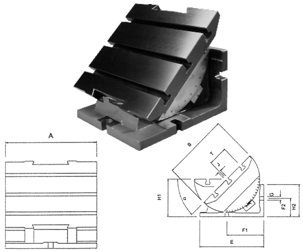 adjustable Angle Plates, with T-Slots 600 x 600 x 520 mm S892600